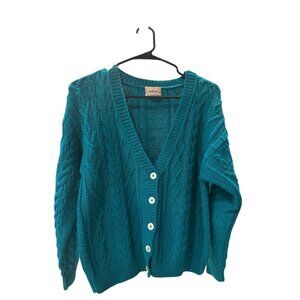 Mark Shale Women's Teal Cable Knit Cardigan Sweater Size S 100% Cotton EUC